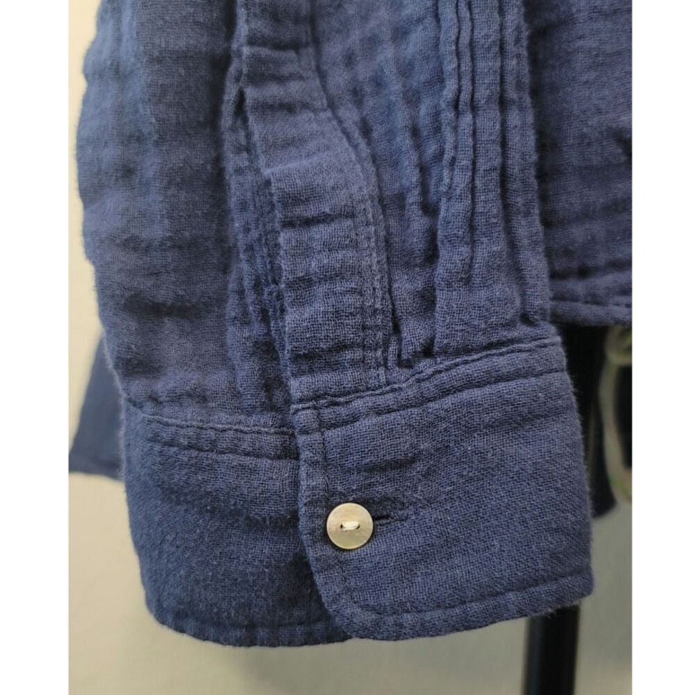 100% Organic Cotton Guazy Long Sleeve Blue Button-down Top Natural Shell Buttons - Picture 6 of 10